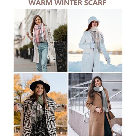 Womens plaid cashmere scarf warm winter blanket shawl soft cozy long wrap - Picture 6 of 7